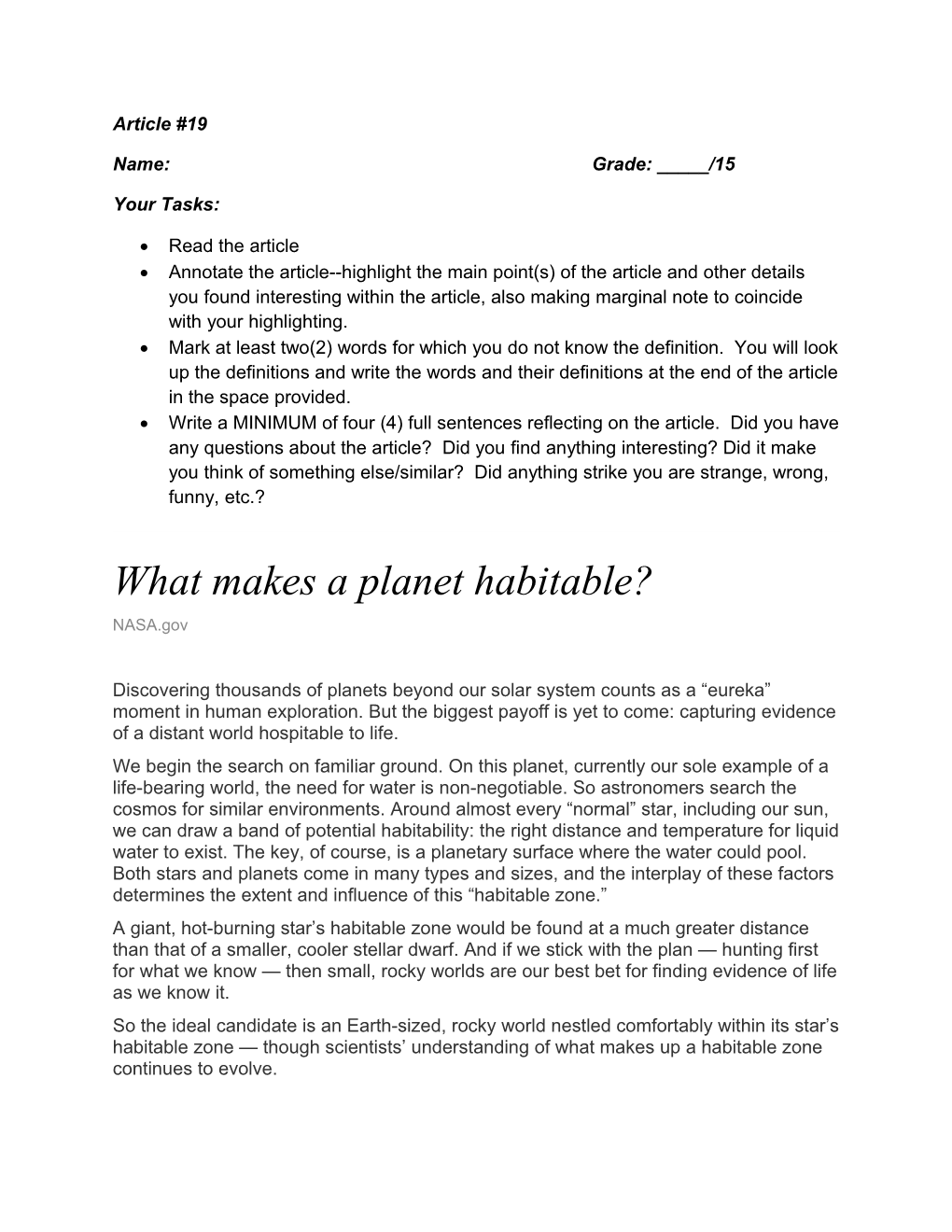 What Makes a Planet Habitable?
