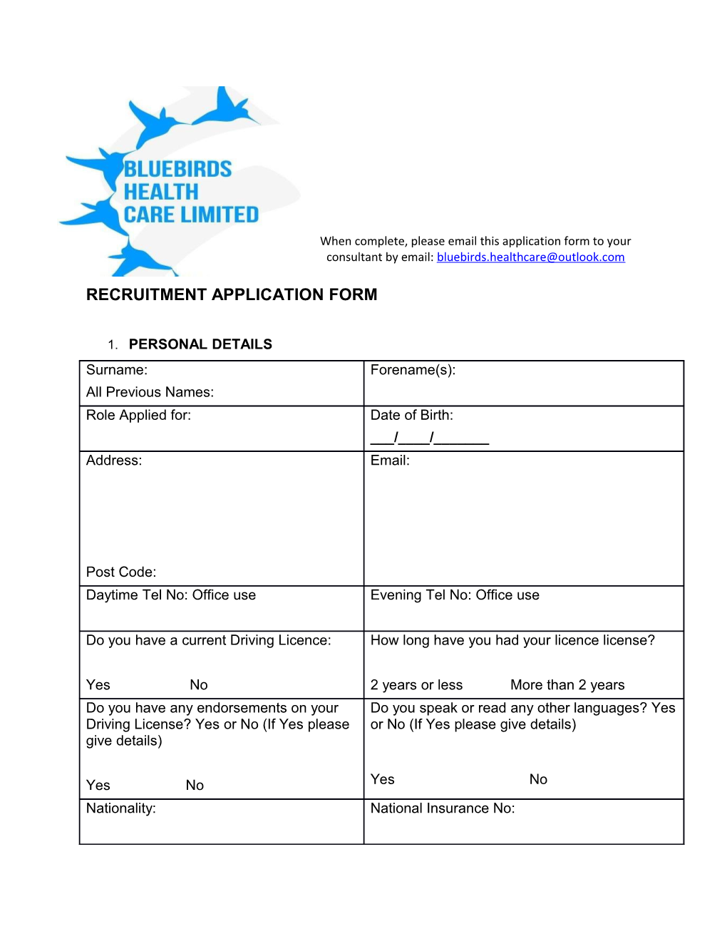 When Complete, Please Email This Application Form to Your Consultant by Email
