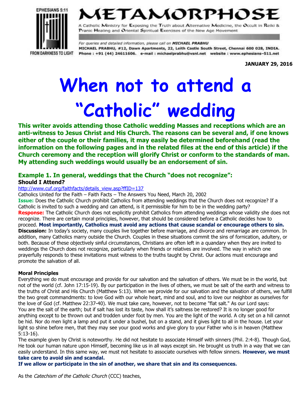 When Not to Attend a Catholic Wedding