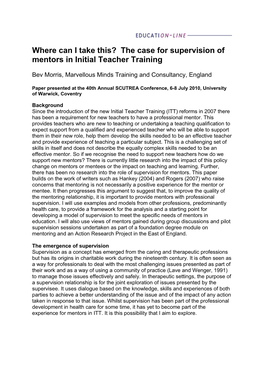 Where Can I Take This? the Case for Supervision of Mentors in Initial Teacher Training