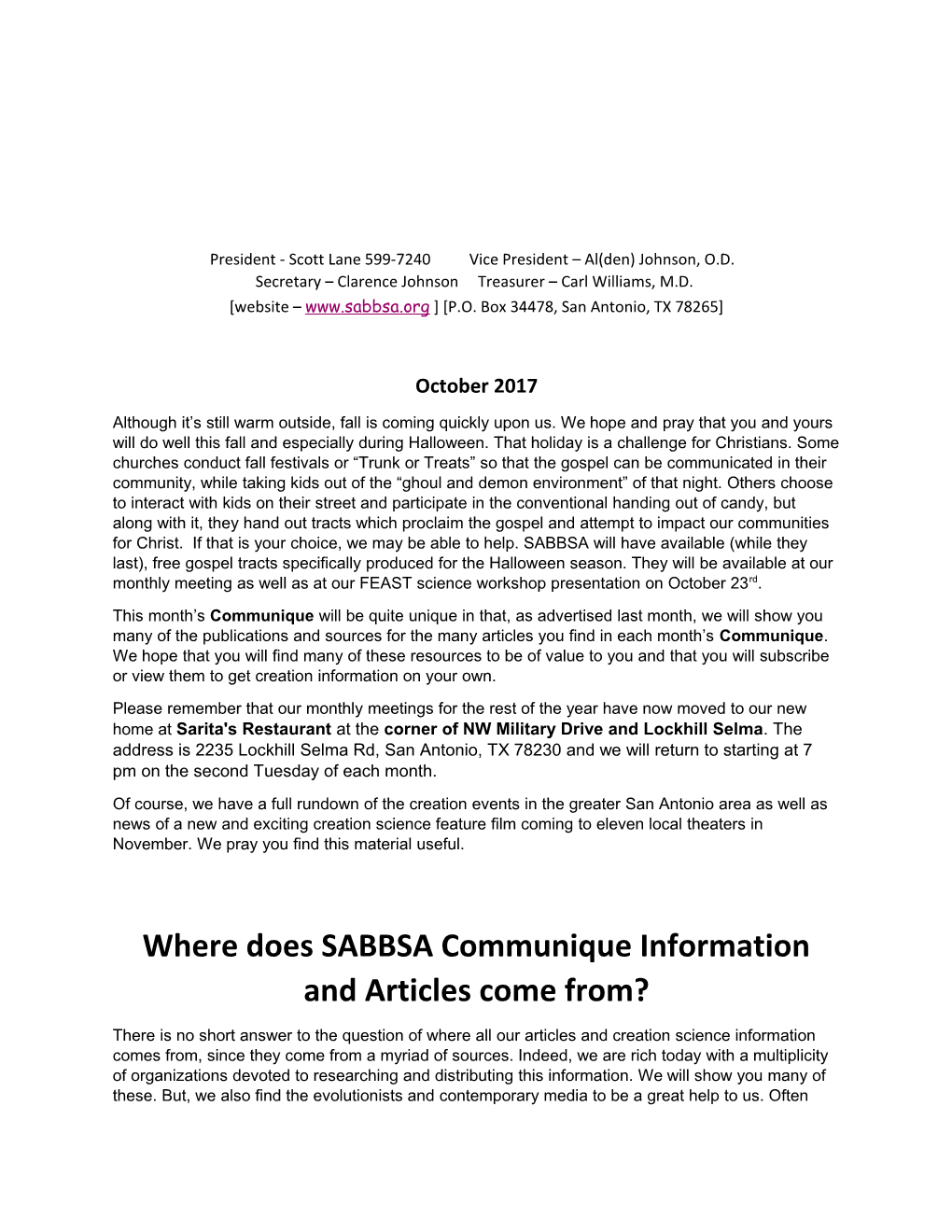 Where Does SABBSA Communique Information and Articles Come From?