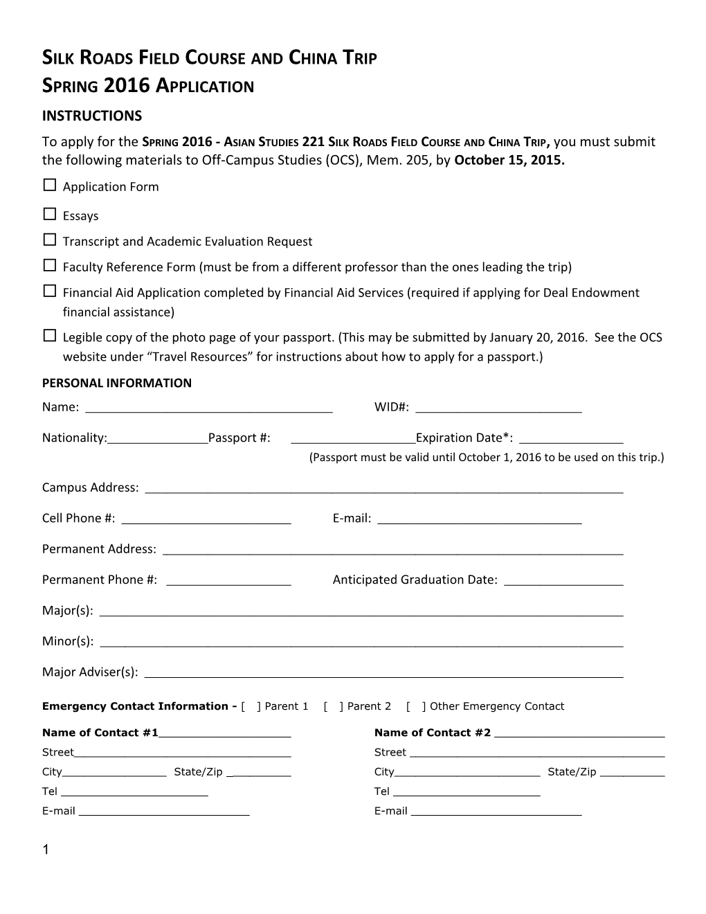 Whitman College Foreign Study Leave Application