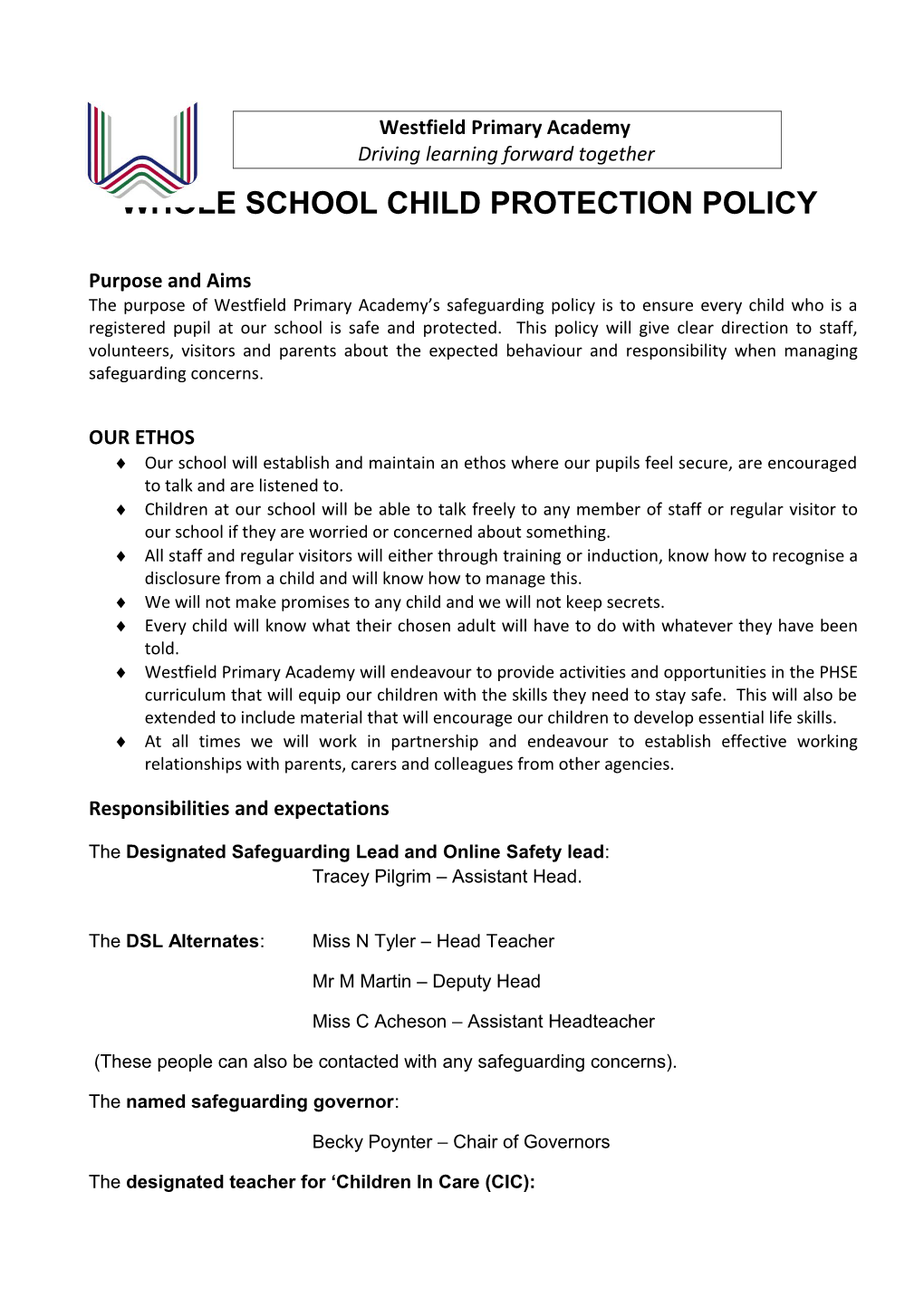 Whole School Safeguarding Policy Framework and Model Policy