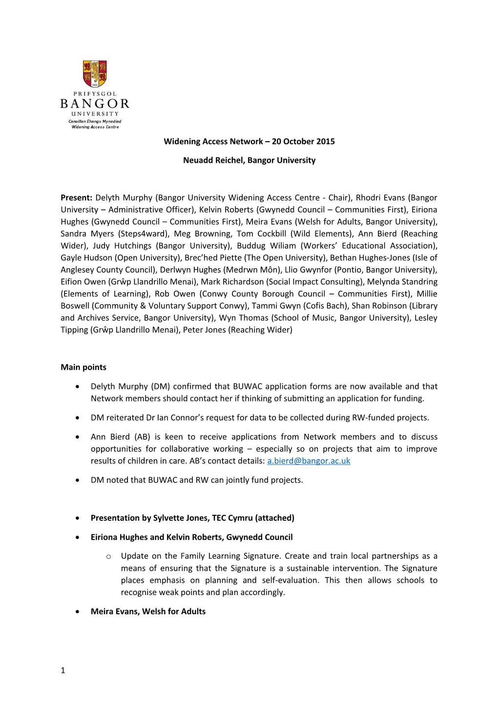 Widening Access Network 20 October 2015