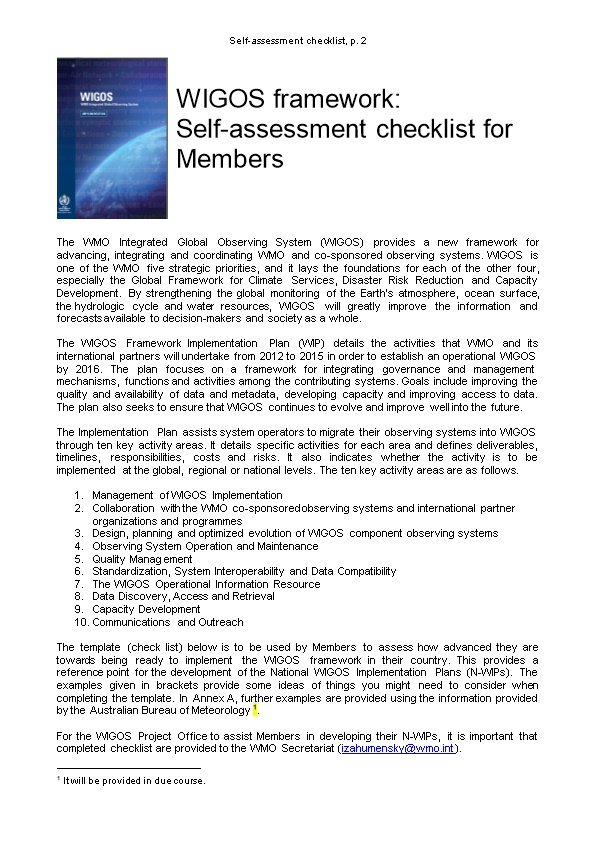 WIGOS Framework: Self-Assessment Checklist for Members