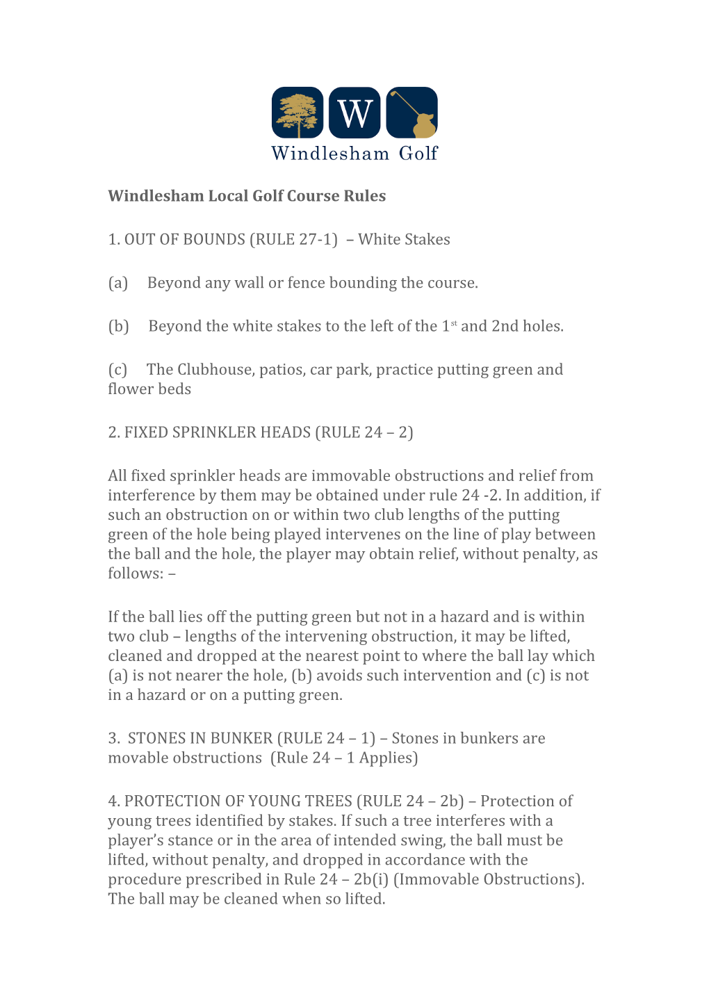 Windleshamlocal Golf Course Rules