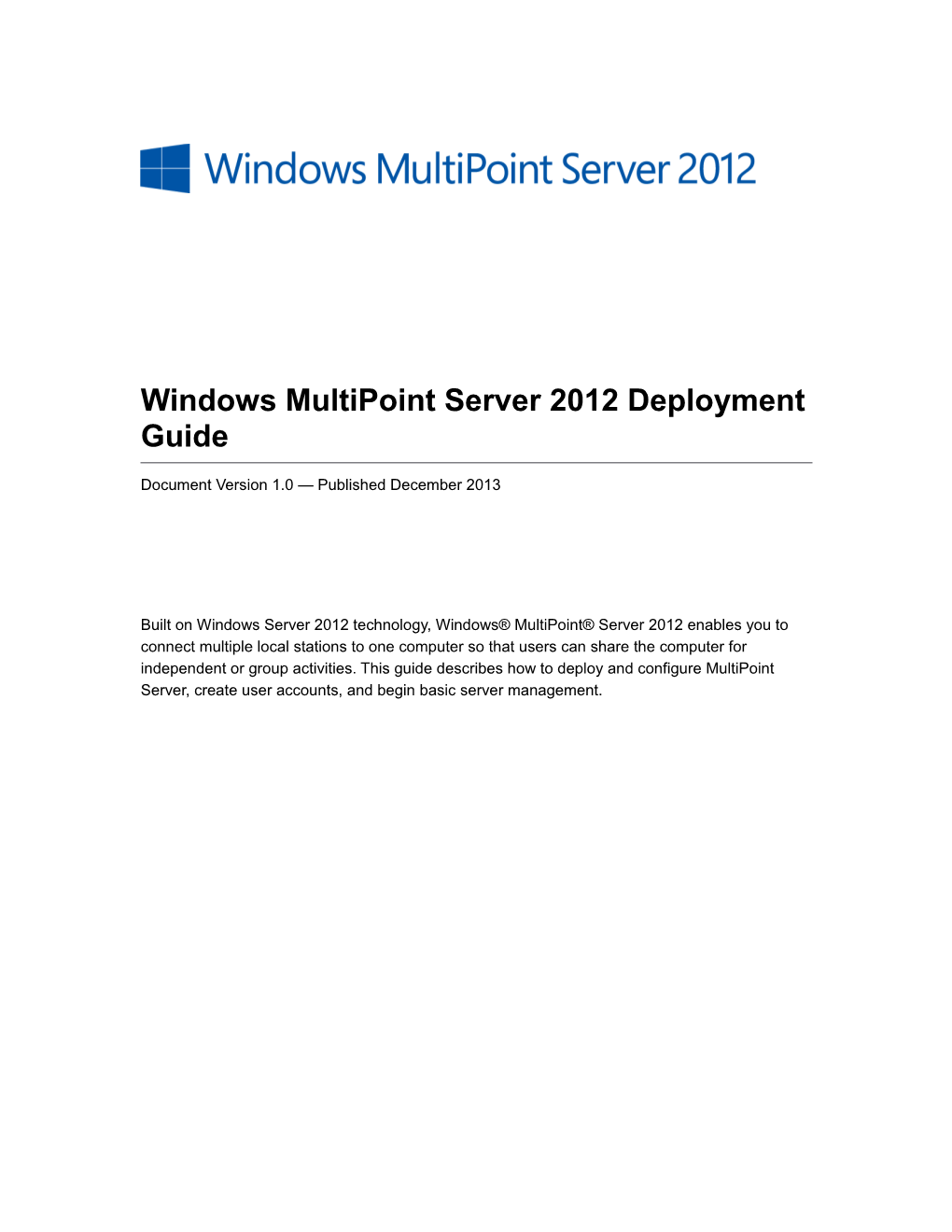 Windows Multipoint Server 2012 Deployment Guide