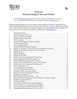 Windows Registry Tips and Tweaks