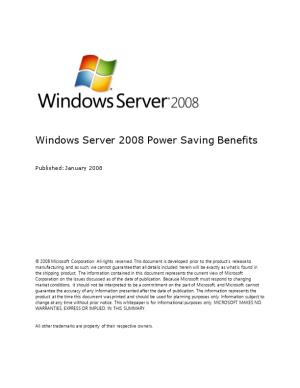 Windows Server 2008 Power Saving Benefits