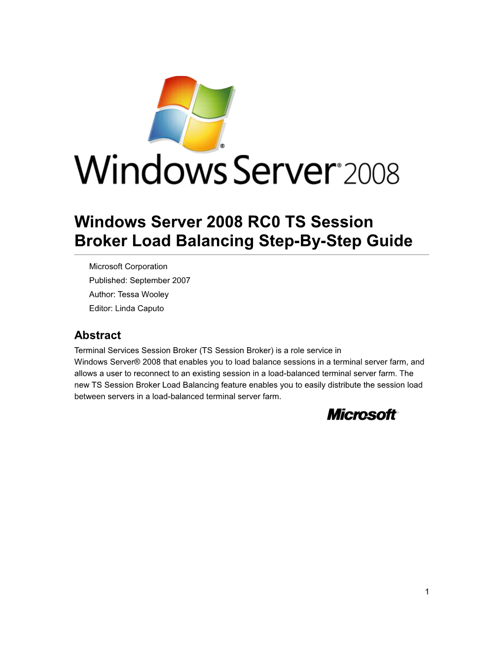Windows Server 2008 RC0 TS Session Broker Load Balancing Step-By-Step Guide