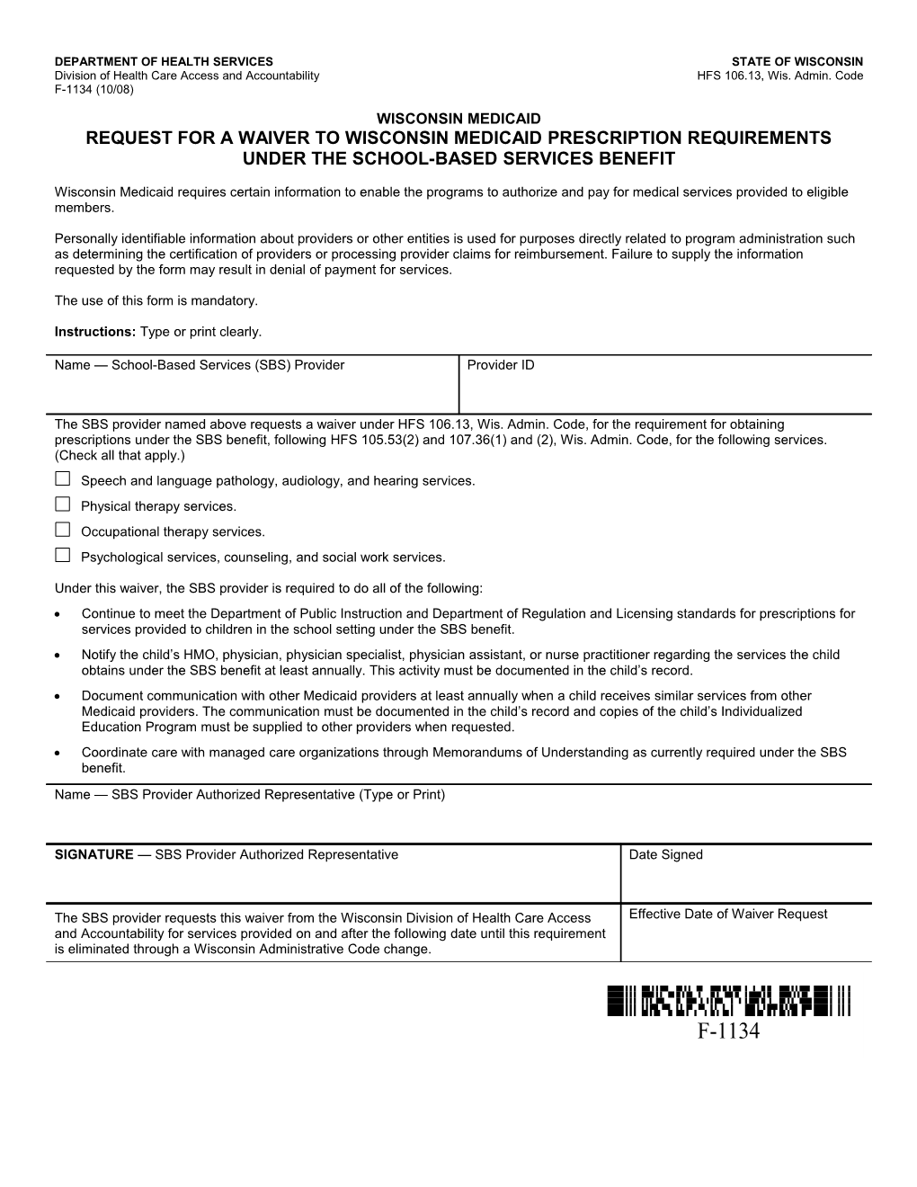 Wisconsin Medicaid Request for a Waiver to Wisconsin Medicaid Prescription Requirements