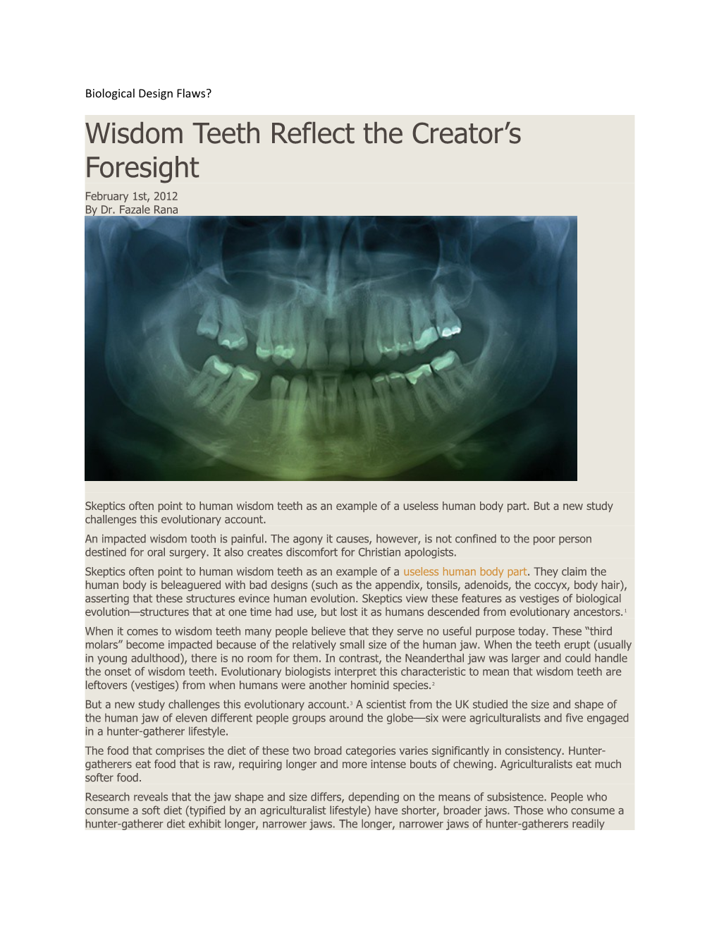 Wisdom Teeth Reflect the Creator S Foresight