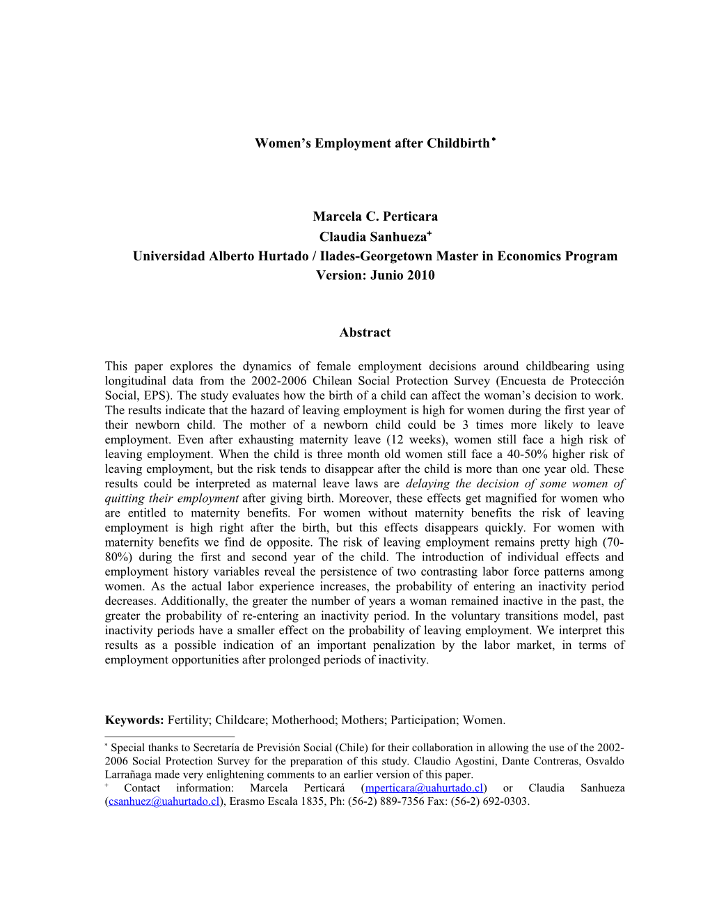 Women S Employment After Childbirth