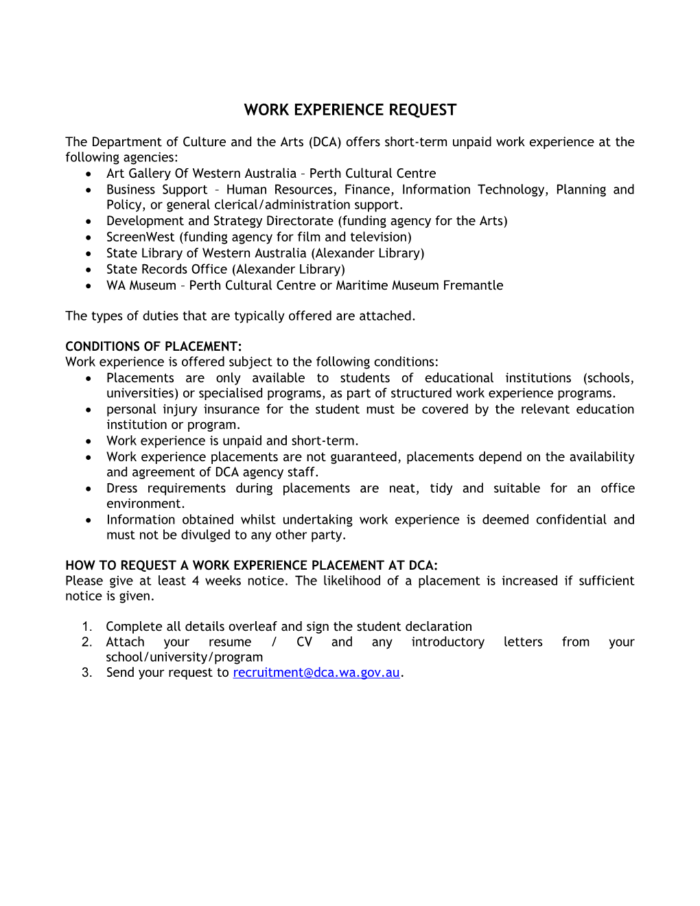 Work Experience Request