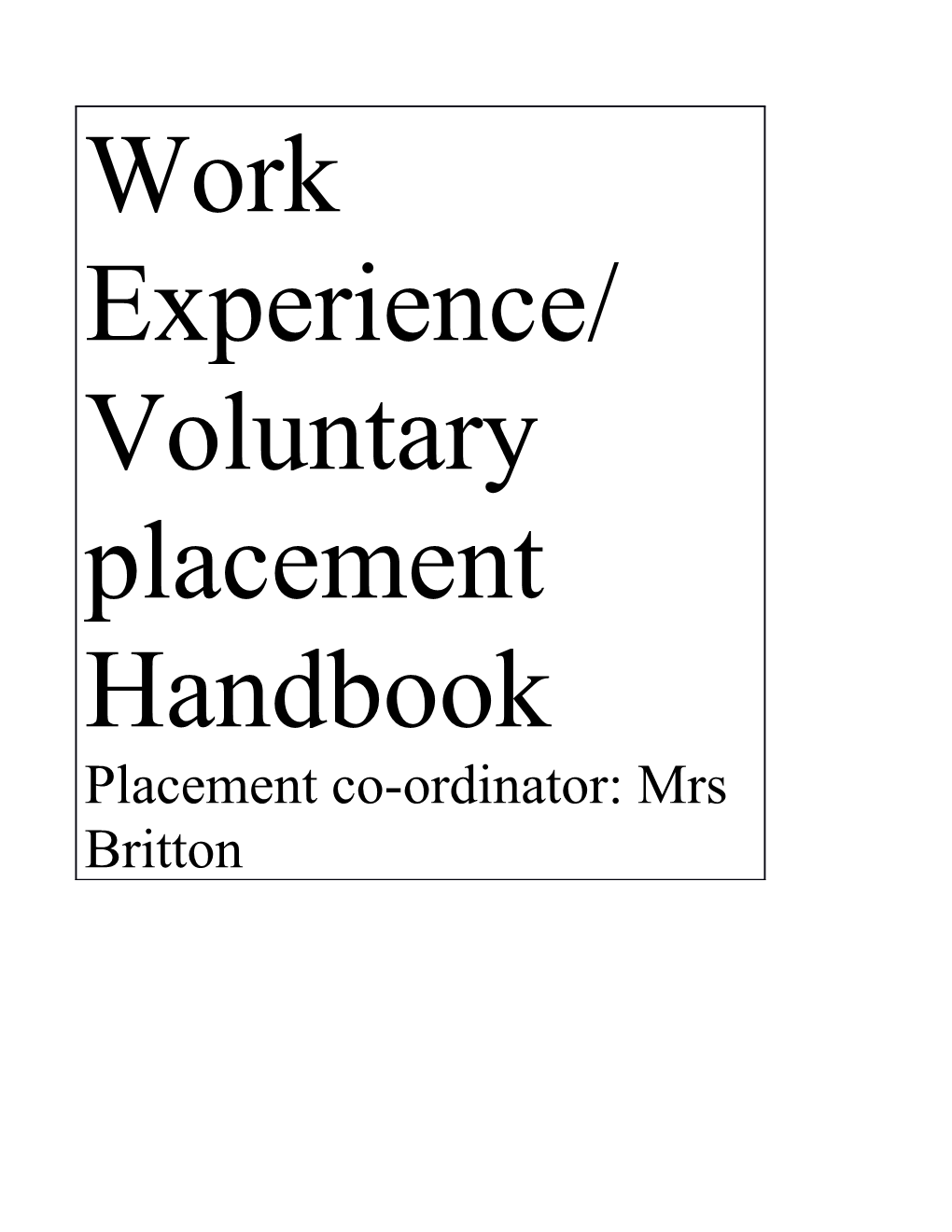 Work Experience Students Handbook