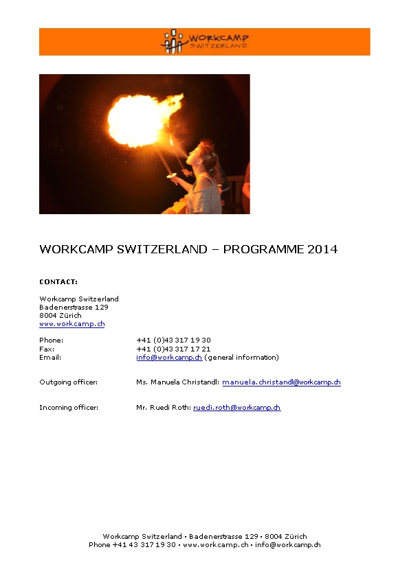Workcamp Switzerland Programme 2014