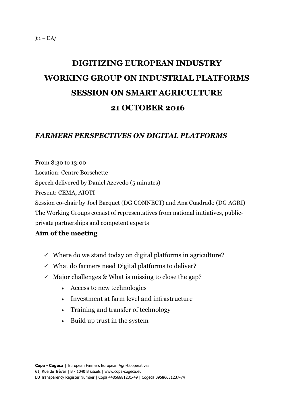 Working Group on Industrial Platforms