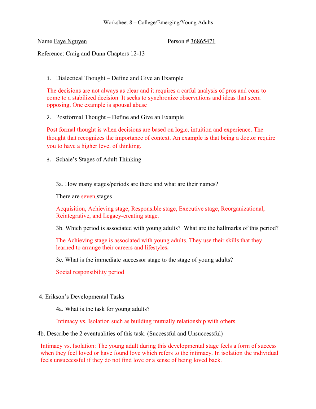 Worksheet 8 College/Emerging/Young Adults