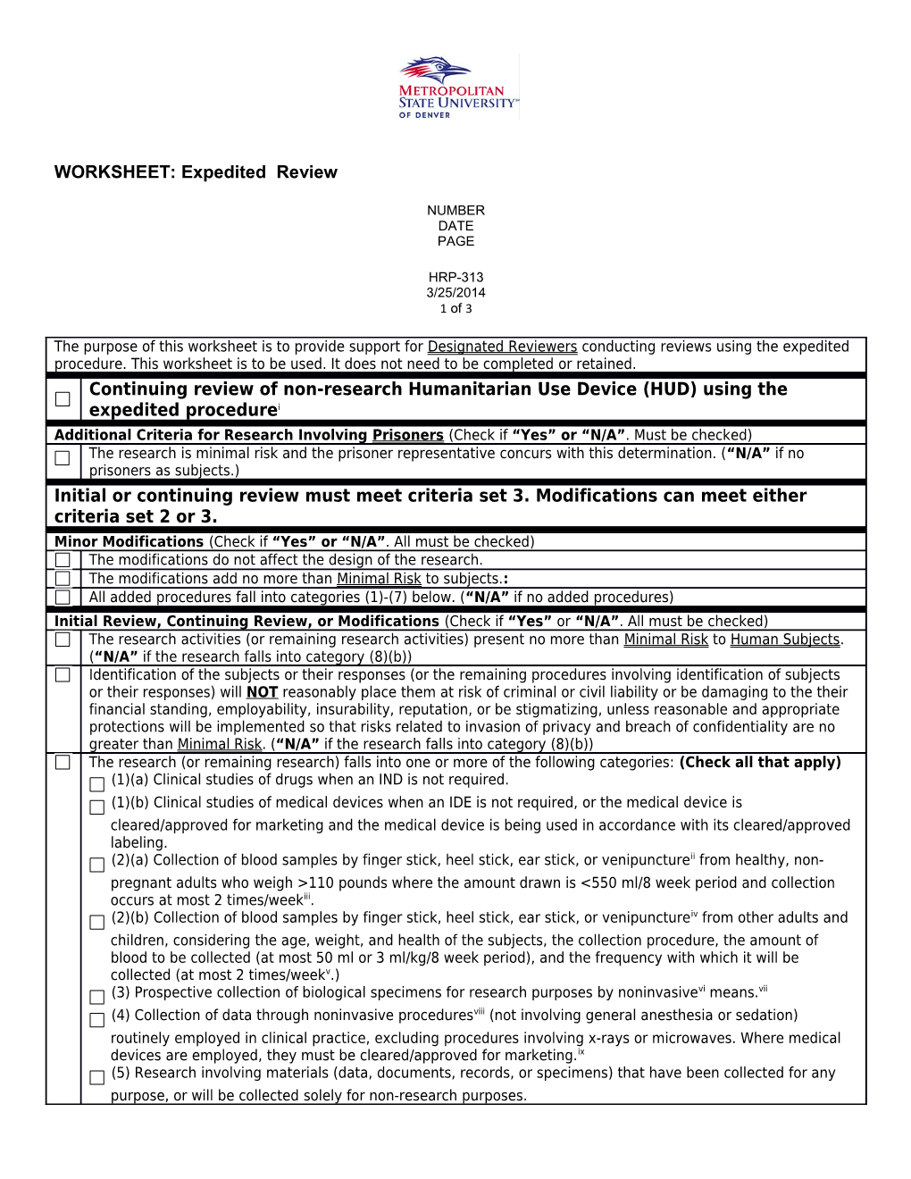 WORKSHEET: Eligibility for Review Using the Expedited Procedure