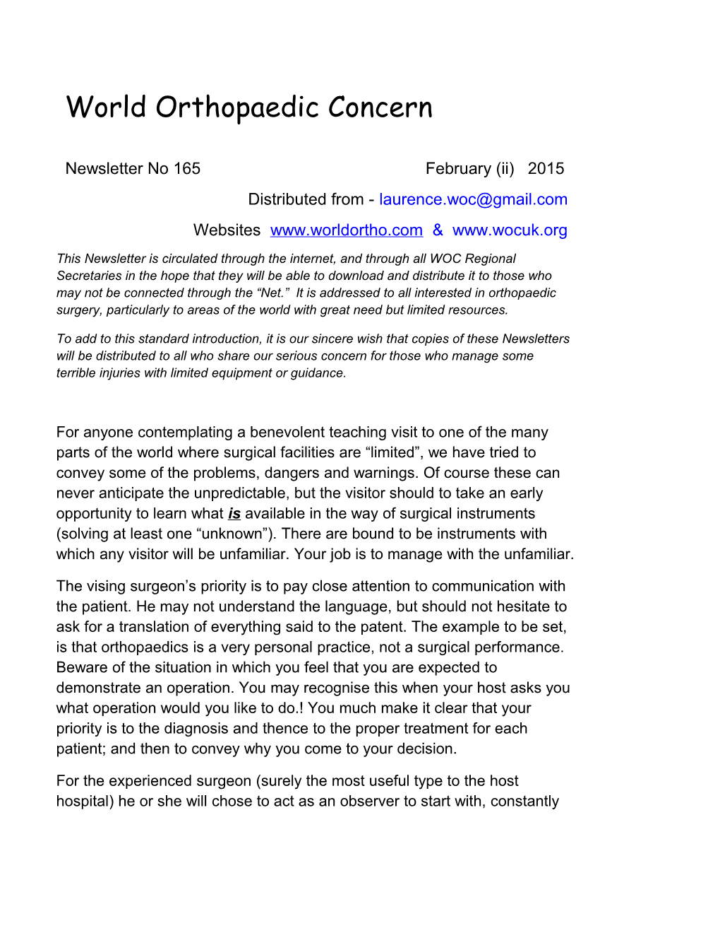 World Orthopaedic Concern