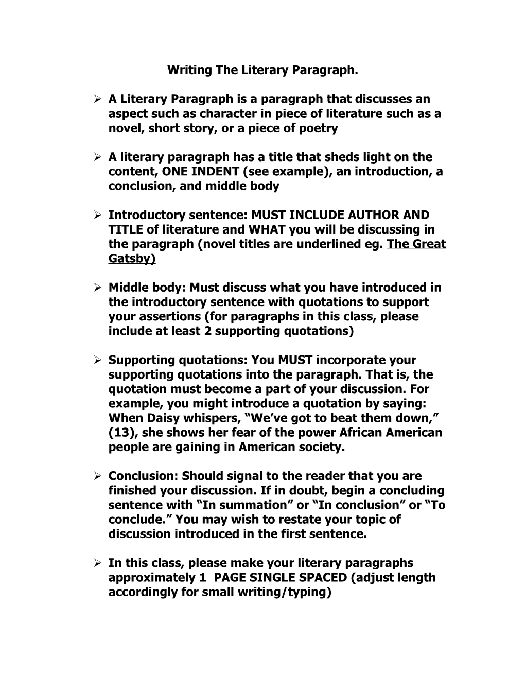 Writing the Literary Paragraph