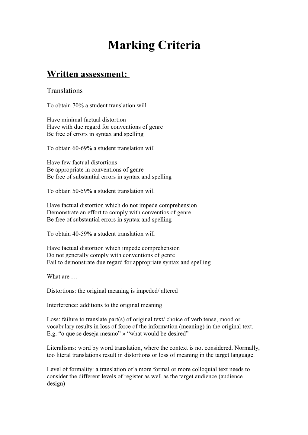 Written Assessment