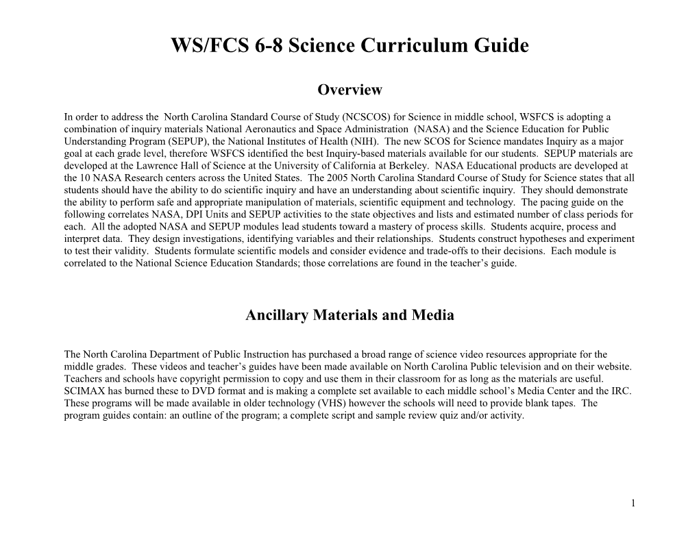 WS/FCS 6-8 Science Curriculum Guide
