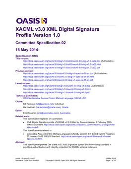 XACML V3.0 XML Digital Signature Profile Version 1.0