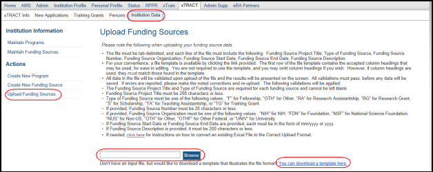 Upload Funding Sources Screen