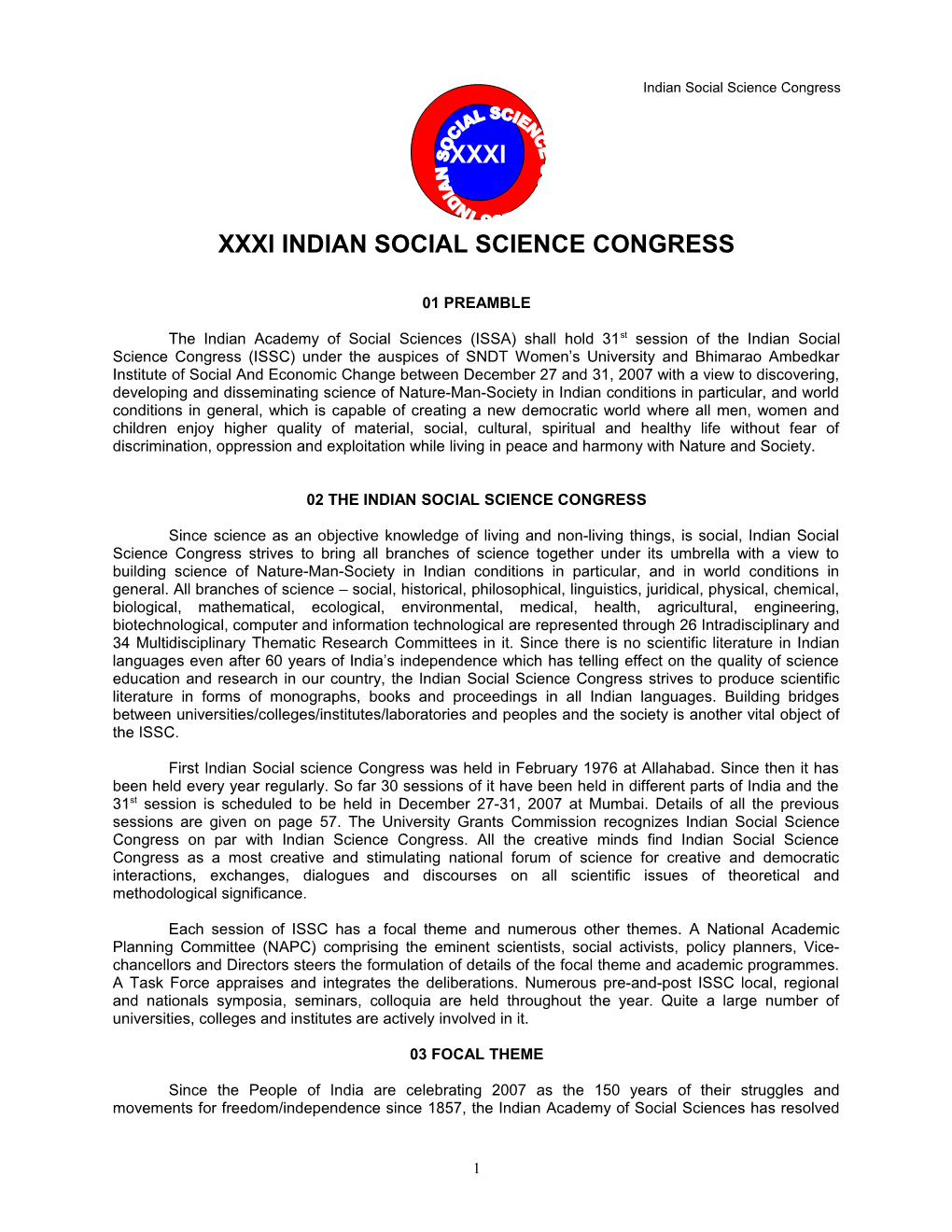 Xxxi Indian Social Science Congress