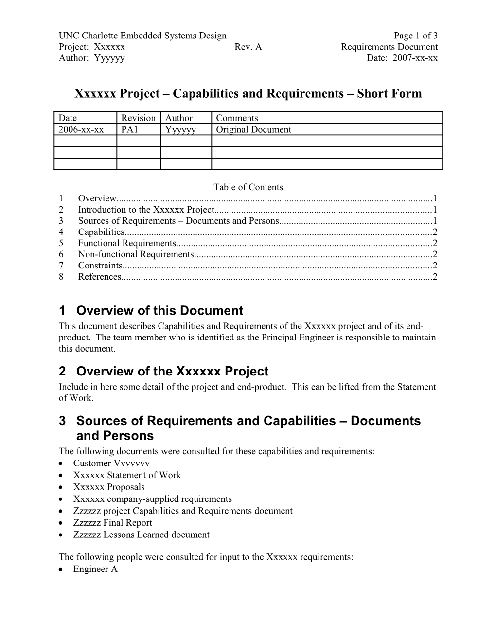 Xxxxxx Project Capabilities and Requirements