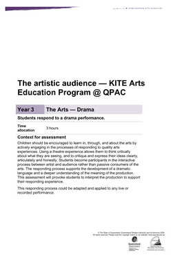 Year 3 the Arts - Drama Assessment Teacher Guidelines the Artistic Audience Queensland