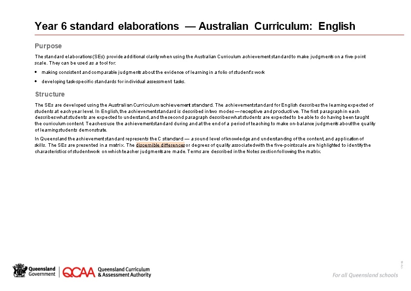 Year 6 Standard Elaborations Australian Curriculum: English
