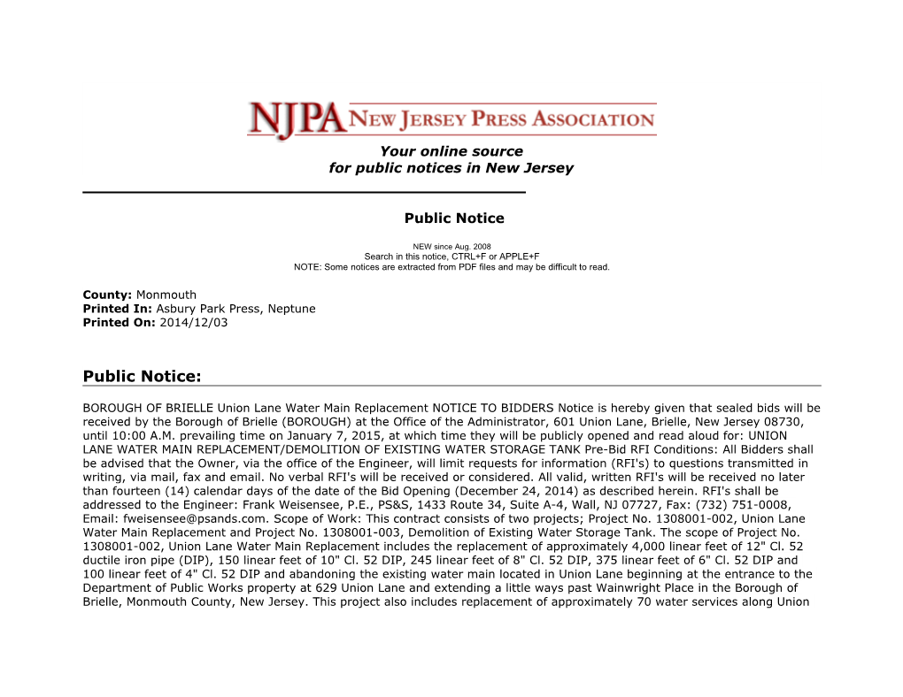 Your Online Source for Public Notices in New Jersey