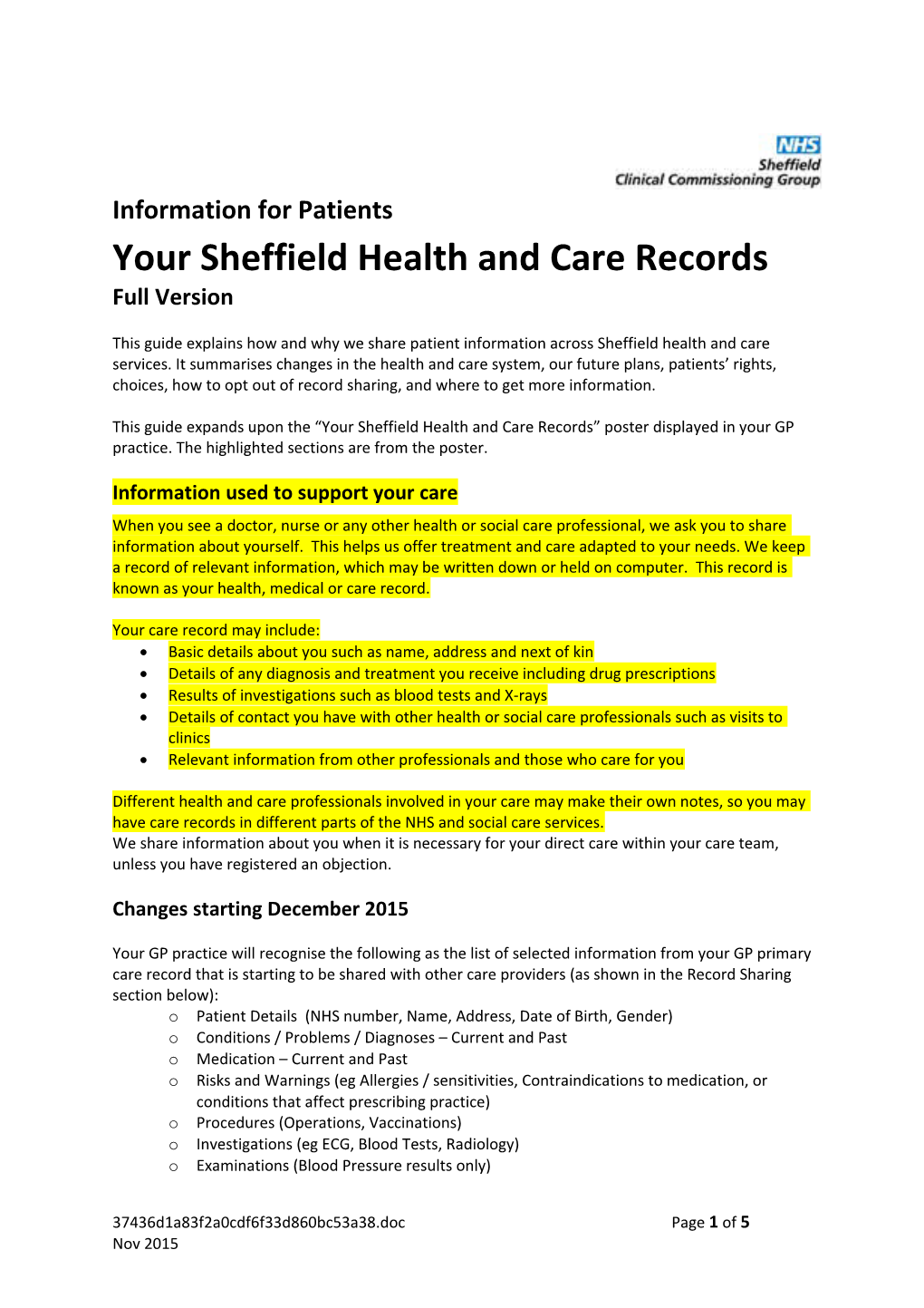 Your Sheffield Health and Care Recordsfull Version