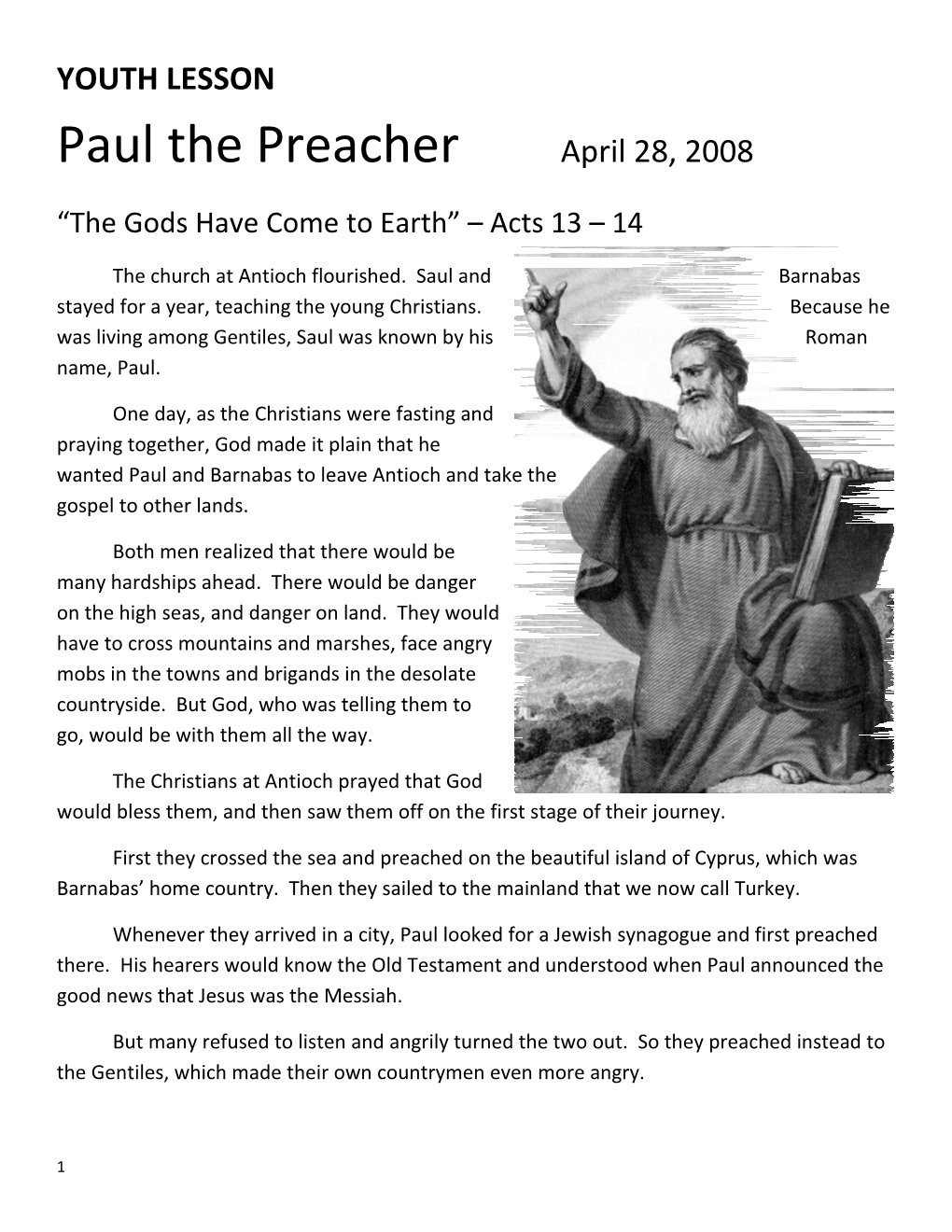 YOUTH LESSON Paul the Preacherapril 28, 2008