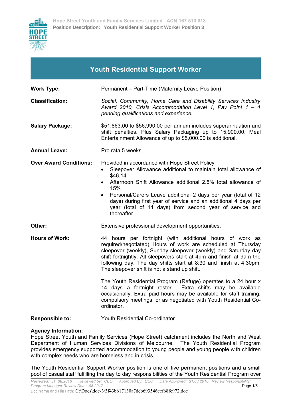 Youth Residential Support Worker
