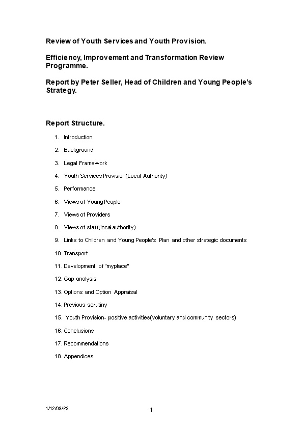 Youth Services/Youth Provision Review