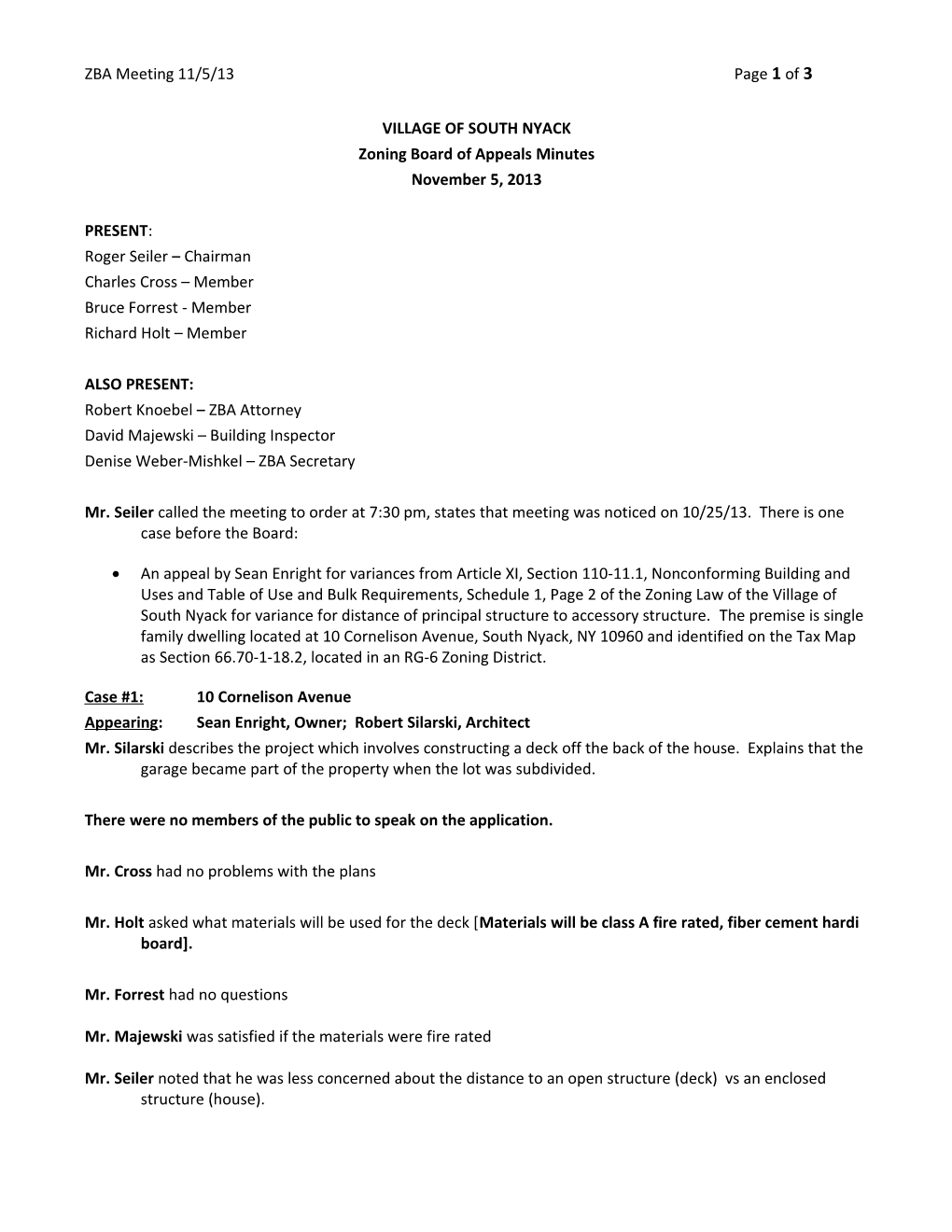 Zoning Board of Appeals Minutes